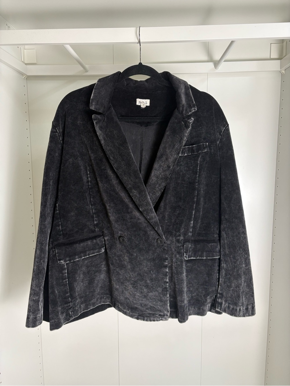POL Black Acid Wash Boho Courduroy Oversized Blazer Jacket Nwot